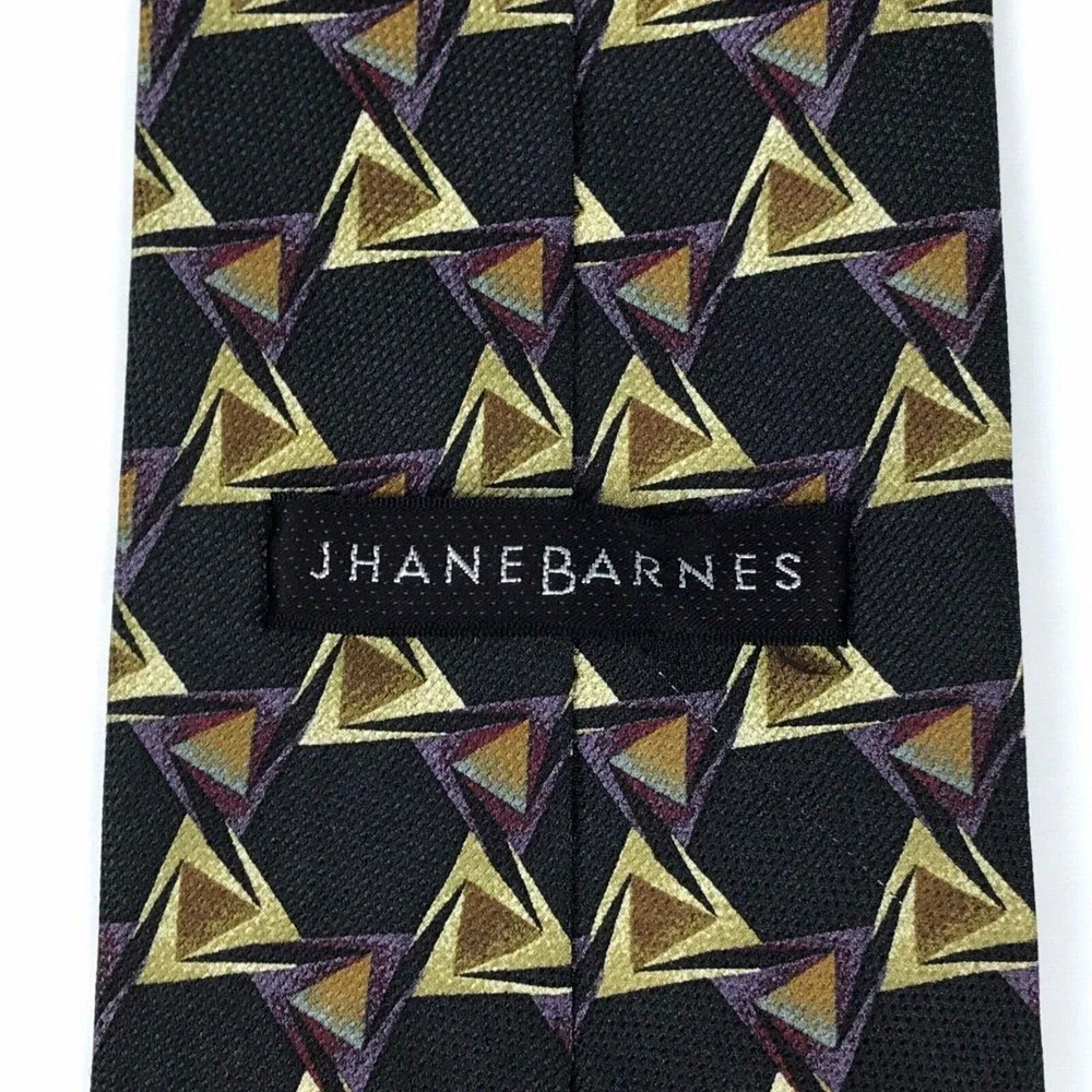 Jhane Barnes Luxury Tie Men's Purple Beige Print Geometric Fine Necktie JAPAN